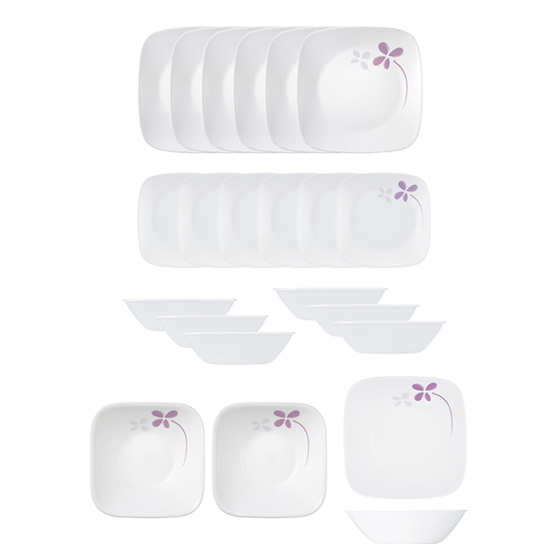 CORELLE SQ DINNER SET WARM PANSIES 21 PC