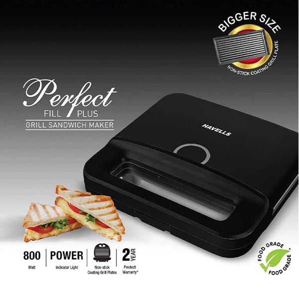 Perfect fill plus grill sandwich maker 800w